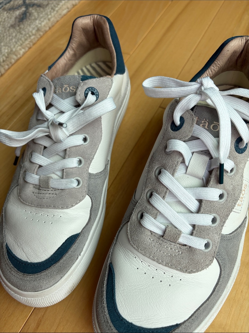 Taos Footwear Women's White, Gray, Teal Suede & Leather Sneakers - Picture 3 of 4